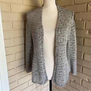 Eileen Fisher Gray Open Front Weave Cardigan Sweater Old Money Quiet Luxury Sz L